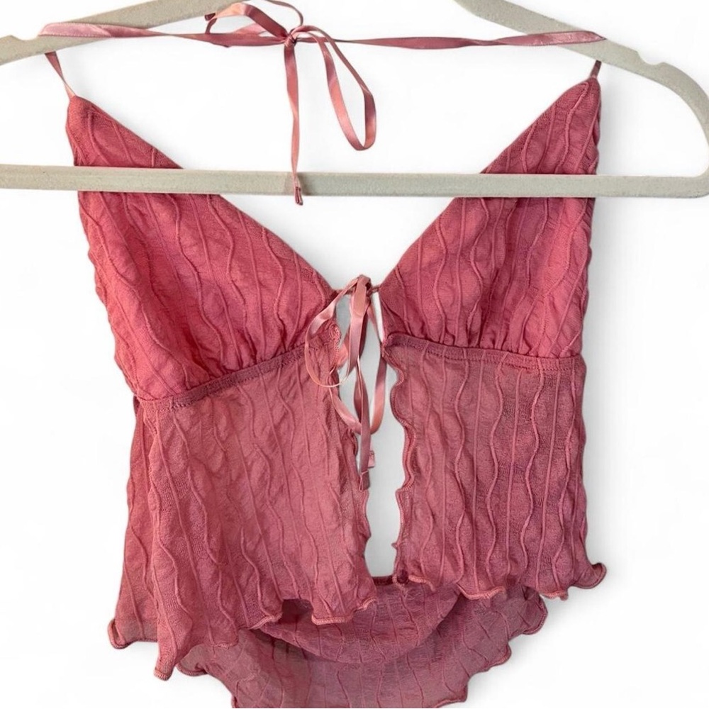 Pink Textured Tie-Front Camisole Top